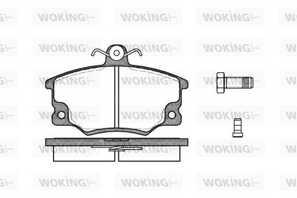 WOKING P0463.14: Remblokken Vooras, Met toebehoren, Met veer, Met kleeffolie, Met schroeven