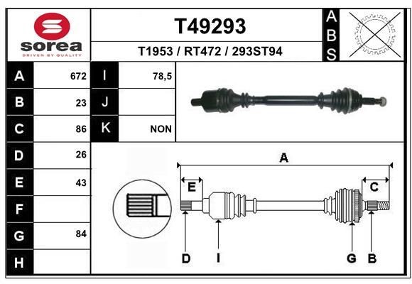 EAI T49293: Aandrijfas 672mm