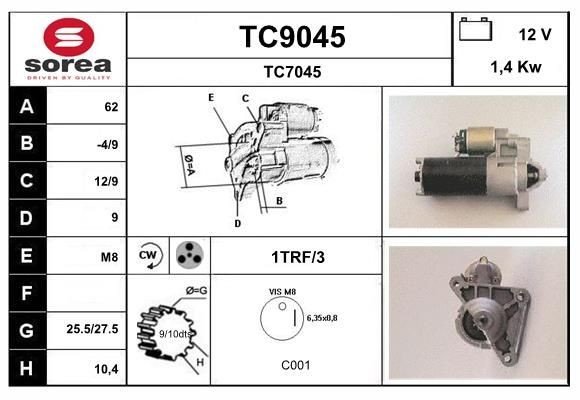 SNRA TC9045: Käynnistysmoottori 1,4kW