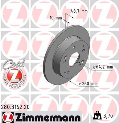 ZIMMERMANN 280.3162.20: Bromsskiva Ø: 259,7mm, full, Ø: 259,7mm, belagd COAT Z