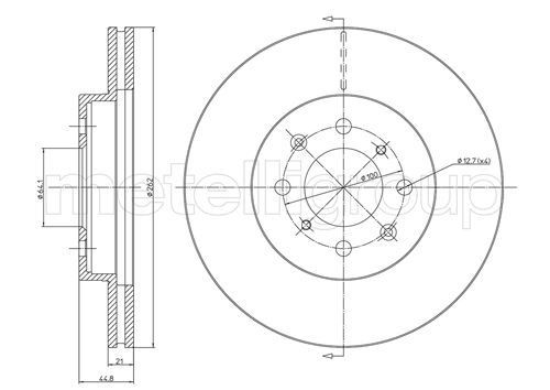METELLI 23-0344C: Bromsskiva Ø: 262,0mm, ventilerad, Ø: 262,0mm, lackerad