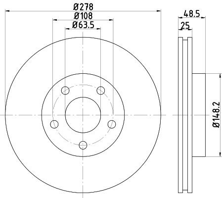 DON PCD10322: Disco de freno Ø: 278mm, ventilación interna, Ø: 278mm, parcialmente recubierto, sin buje de rueda, sin cojinete rueda, sin perno de sujeción de rueda