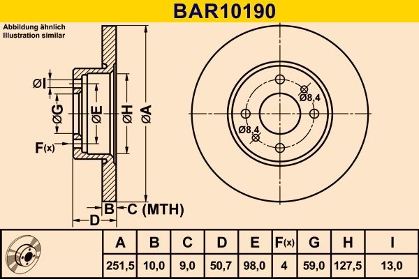 Barum BAR10190: Bremsscheibe Ø: 251,5mm, voll, Ø: 251,5mm