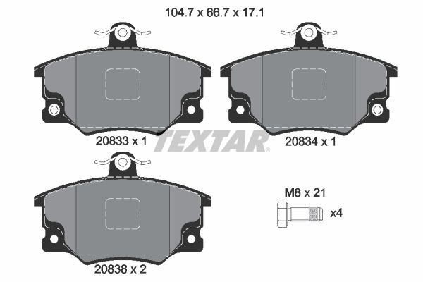 TEXTAR 2083302: Bremsbeläge Q+ mit Bremssattelschrauben