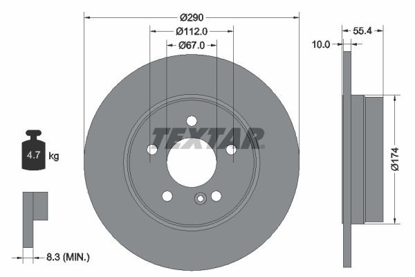 TEXTAR 92072700: Bremseskive Ø: 290mm, fuldstændigt, Ø: 290mm, uden hjulnav, uden hjullejer, uden hjulbolte