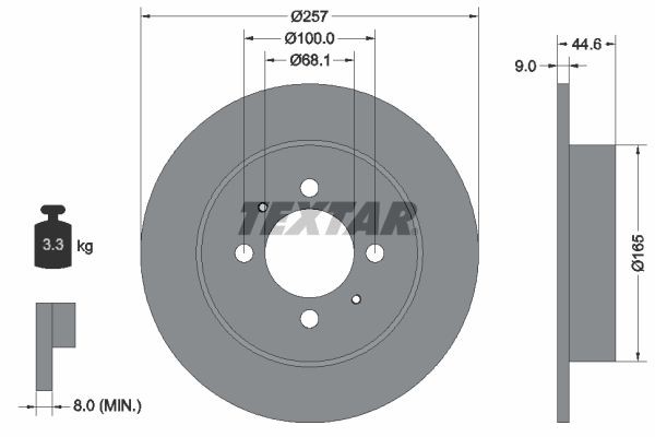 TEXTAR 92079900: Bremseskive Ø: 257mm, fuldstændigt, Ø: 257mm, uden hjulnav, uden hjullejer, uden hjulbolte