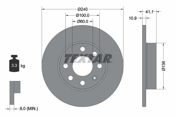TEXTAR 92111300: Bremsscheibe Ø: 240mm, voll, Ø: 240mm, ohne Radnabe, ohne Radlager, ohne Radbefestigungsbolzen