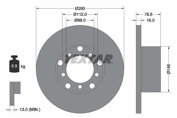 TEXTAR 93012400: Disco de freno Ø: 280mm, macizo, Ø: 280mm, sin buje de rueda, sin cojinete rueda, sin perno de sujeción de rueda