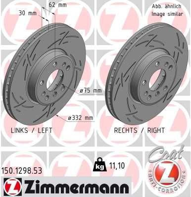 ZIMMERMANN 150.1298.53: Bromsskiva framaxel, Ø: 332mm, ventilerad invändigt, Slitsad, Ø: 332mm, belagd BLACK Z