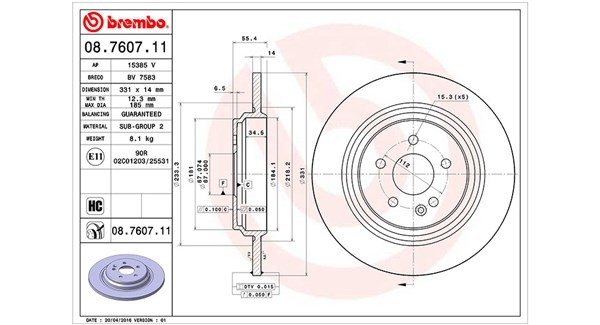 MAGNETI MARELLI 360406033401: Bremseskive Ø: 331mm, fuldstændigt, Ø: 331mm, UV-lakeret, med skruer