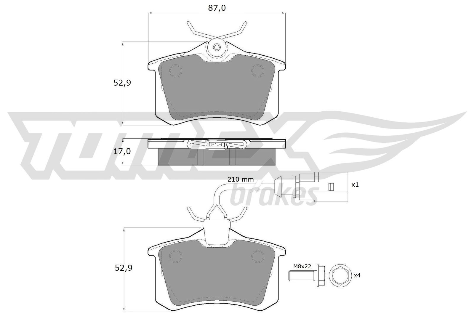 TOMEX brakes TX 10-782 Bremsbeläge Hinterachse, mit Bremssattelschrauben