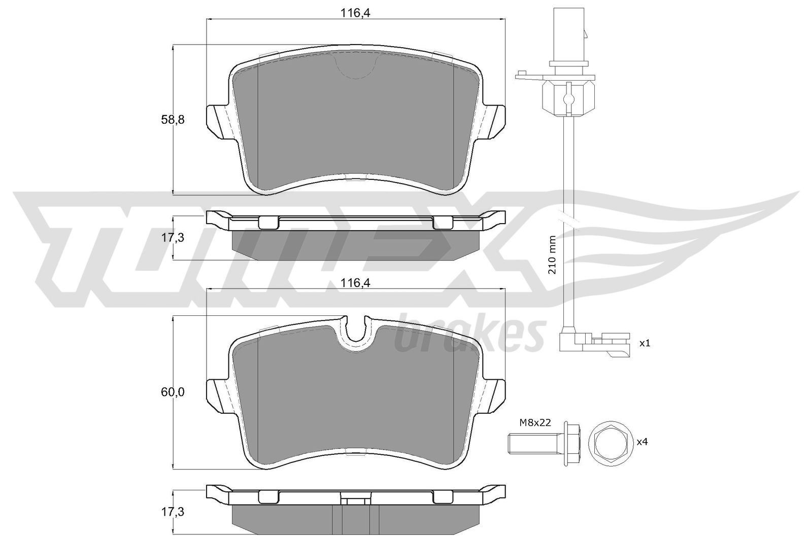 TOMEX brakes TX 16-82: Bremsbeläge Hinterachse, mit Bremssattelschrauben
