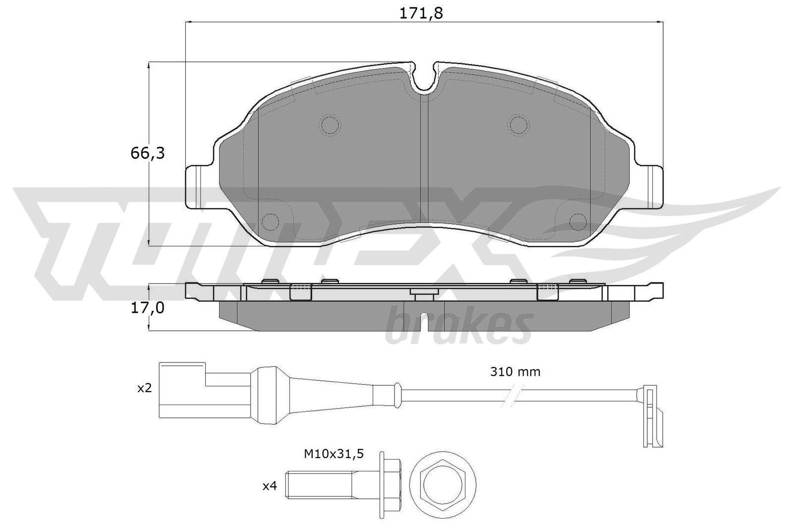 TOMEX brakes TX 18-04: Bromsbelägg framaxel, med bromsoksskruvar