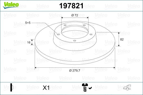 VALEO 197821: Remschijf Achteras, Ø: 280mm, volledig, Ø: 280mm, Met schroef