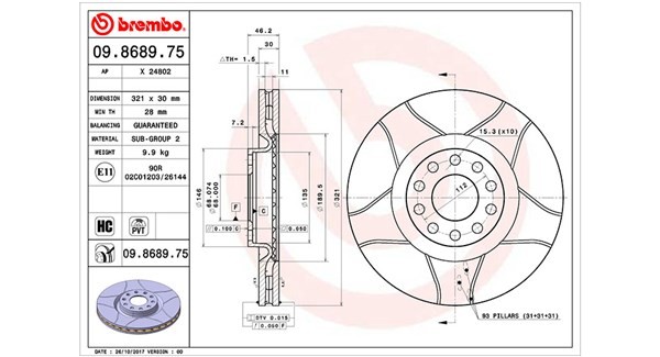 MAGNETI MARELLI 360406001805: Piduriketas Ø: 321mm, sisemise õhutusega ventilatsioon tilgakujuliste labadega, Ø: 321mm