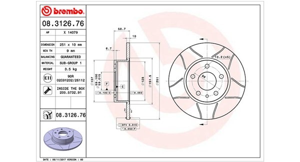 MAGNETI MARELLI 360406021105: Bremsscheibe Ø: 251mm, geschlitzt, Ø: 251mm, mit Schrauben