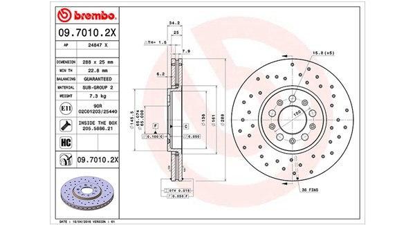 MAGNETI MARELLI 360406049302: Jarrulevy Ø: 288mm, rei'itetty/tuuletettu sisältä, Ø: 288mm, Ruuveilla