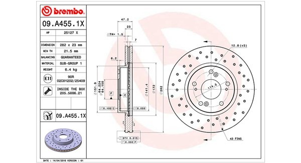 MAGNETI MARELLI 360406072302: Bremsscheibe Ø: 282mm, gelocht/innenbel., Ø: 282mm, mit Schrauben