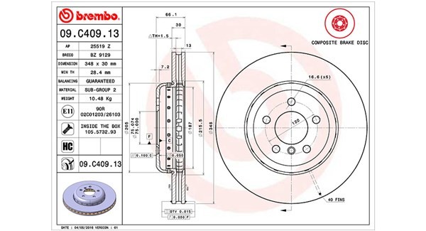 MAGNETI MARELLI 360406131304: Bromsskiva Ø: 348mm, ventilerad invändigt, Ø: 348mm, med skruvar