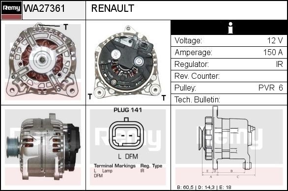 DELCO REMY RAA27361: Alternador Pumps 150A, com regulador integrado