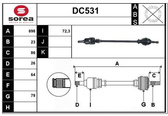 SERA DC531: Aandrijfas 898mm