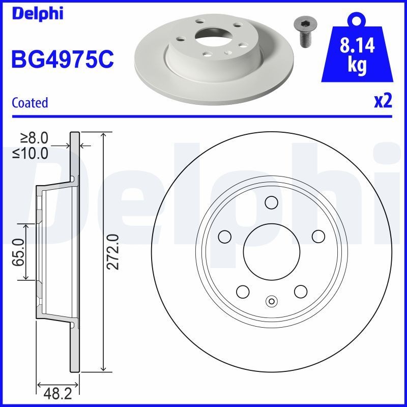 DELPHI BG4975C: Disco de freno Ø: 272mm, macizo, Ø: 272mm, revestido