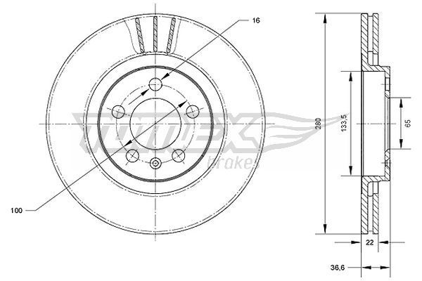 TOMEX brakes TX 70-09: Tarcza hamulcowa Oś przednia, Ø: 280[mm], wentylowany, Ø: 280[mm], lakierowany