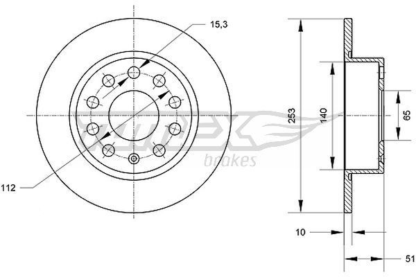 TOMEX brakes TX 70-29: Bromsskiva Bakaxel, Ø: 253mm, full, Ø: 253mm, lackerad