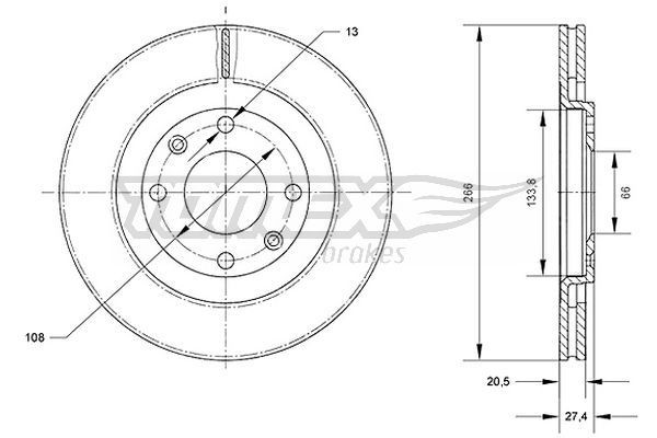 TOMEX brakes TX 70-31: Bremseskive foraksel, Ø: 266mm, ventileret, Ø: 266mm, lakeret