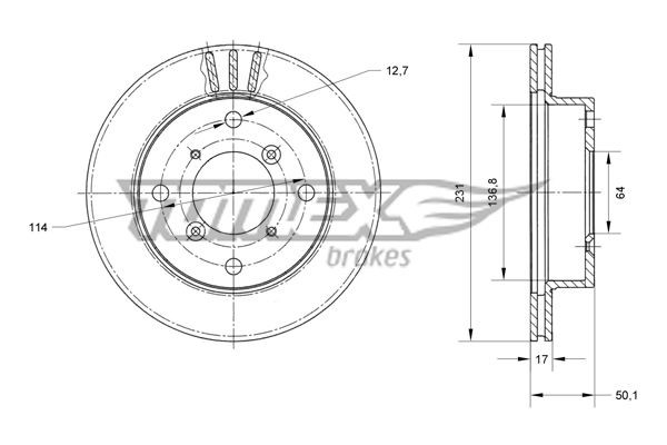 TOMEX brakes TX 70-59: Bremseskive foraksel, Ø: 231mm, ventileret, Ø: 231mm, lakeret