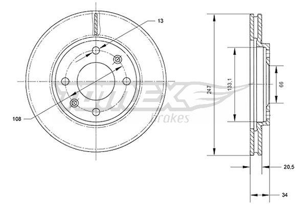 TOMEX brakes TX 70-64: Féktárcsa elsőtengely, Ø: 247mm, Szellőztetett, Ø: 247mm, lakkozott