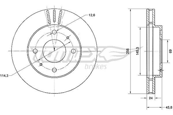 TOMEX brakes TX 70-74: Bromsskiva framaxel, Ø: 256mm, ventilerad, Ø: 256mm, lackerad