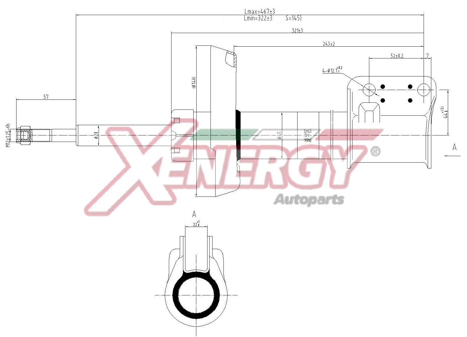 AP XENERGY X831333: Støtdemper framaksel, gasstrykk, Fjærbein