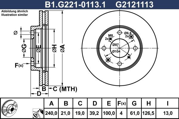GALFER B1.G221-0113.1: Bromsskiva Ø: 240mm, ventilerad, Ø: 240mm, belagd