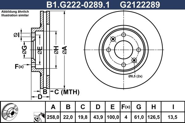 GALFER B1.G222-0289.1: Disque de frein Ø: 258,0mm, ventilé, Ø: 258,0mm, revêtu