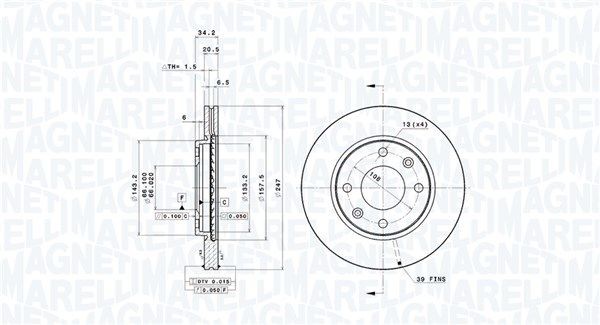 MAGNETI MARELLI 360406040501: Féktárcsa Ø: 247mm, belső hűtésű, Ø: 247mm, UV-lakk-réteggel, csavarokkal