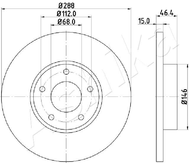 ASHIKA 60-00-0923: Tarcza hamulcowa Oś przednia, Ø: 288[mm], pełny, Ø: 288[mm]