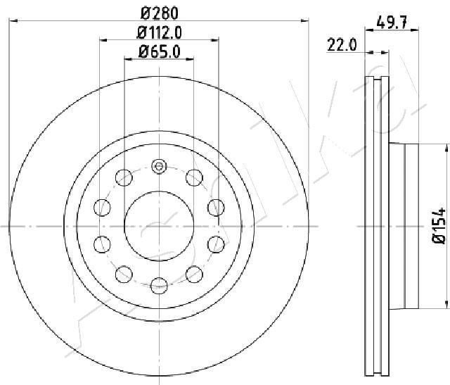 ASHIKA 60-00-0934: Bremseskive foraksel, Ø: 280mm, ventileret, Ø: 280mm