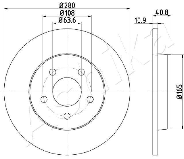 ASHIKA 61-00-0301: Bremseskive bagaksel, Ø: 280mm, fuldstændigt, Ø: 280mm