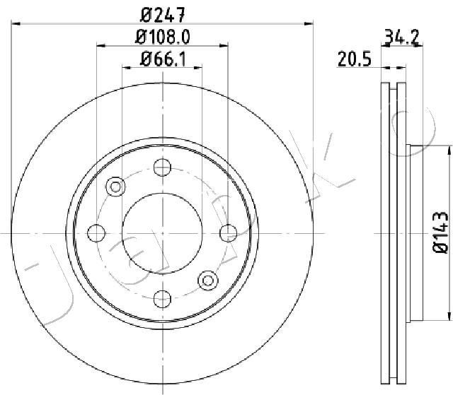 JAPKO 600628: Féktárcsa elsőtengely, Ø: 247mm, Szellőztetett, Ø: 247mm