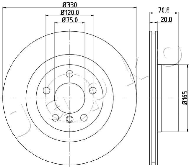 JAPKO 610127: Bromsskiva Bakaxel, Ø: 330mm, ventilerad, Ø: 330mm