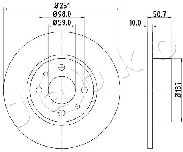 JAPKO 610206: Bremsscheibe Hinterachse, Ø: 251mm, voll, Ø: 251mm