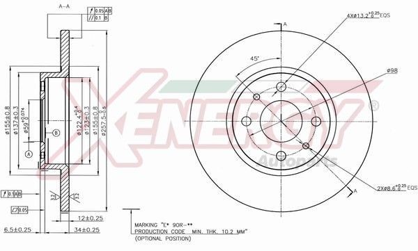 AP XENERGY X601470: Remschijf Ø: 257mm, volledig, Ø: 257mm, Gelakt