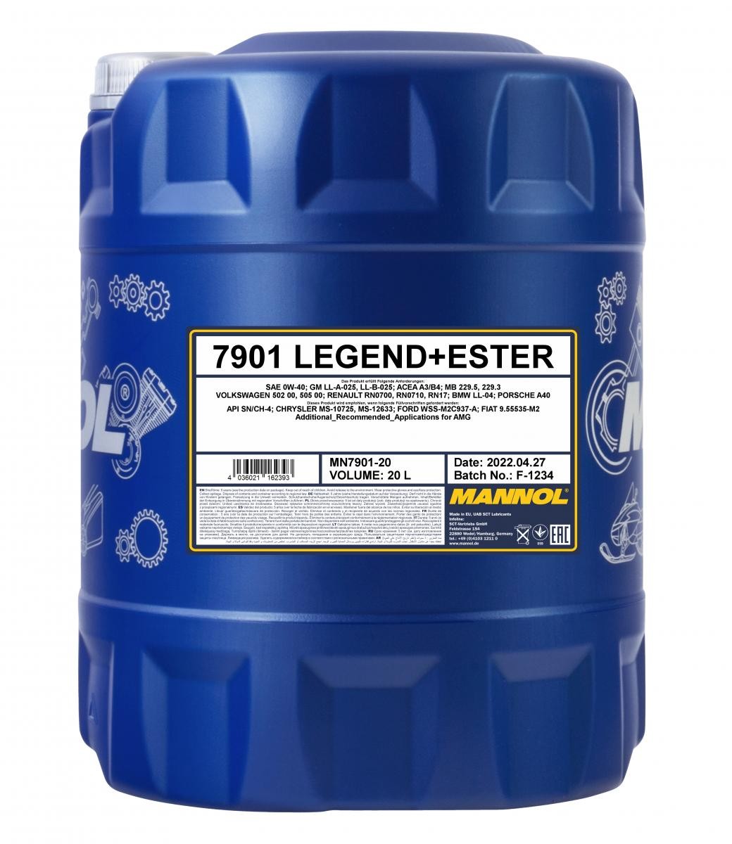 MANNOL MN7901-20: Motorový olej 20l, 0W-40 LEGEND+ESTER