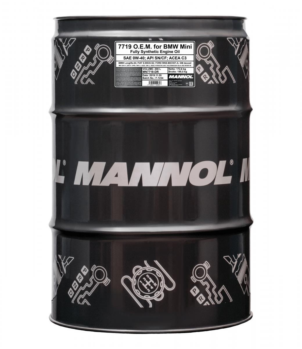 MANNOL MN7719-DR: Motorový olej 208l, 0W-40 O.E.M.