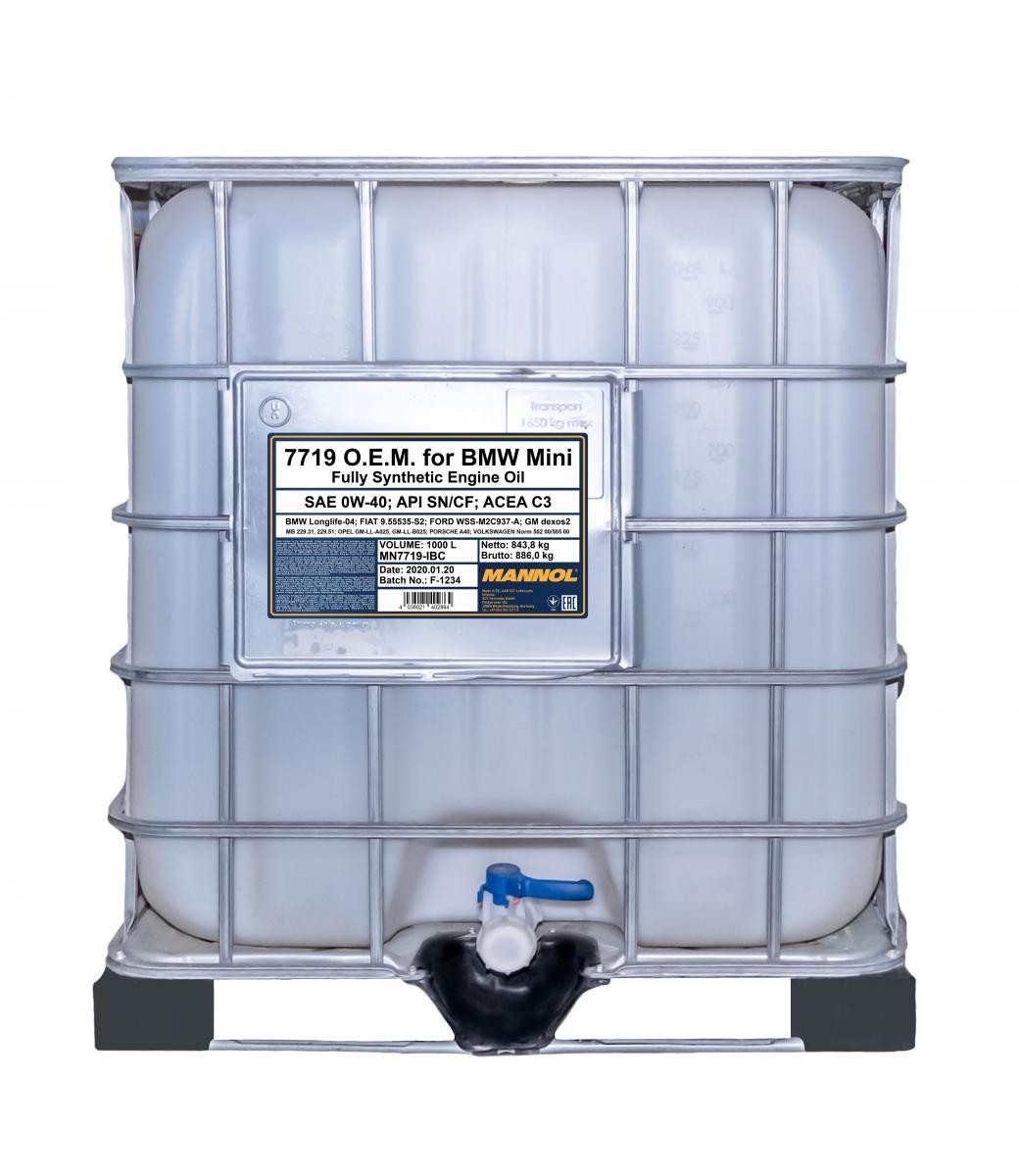 MANNOL MN7719-IBC: Motorový olej 1000l, 0W-40 O.E.M.