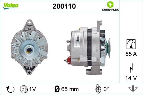 VALEO 200110: Alternator VALEO CORE-FLEX 55A