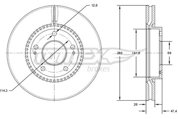 TOMEX brakes TX 71-35: Bremžu diski Priekšējais tilts, Ø: 280mm, ventilējams, Ø: 280mm, lakots