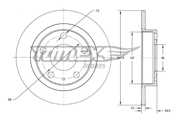 TOMEX brakes TX 71-58: Bremsscheibe Hinterachse, Ø: 252mm, voll, Ø: 252mm, lackiert