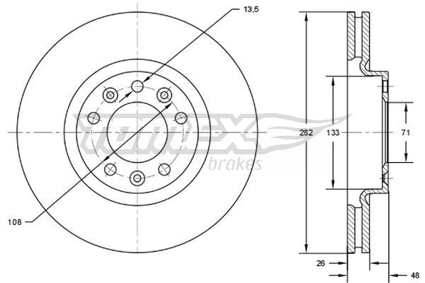 TOMEX brakes TX 72-24: Remschijf Vooras, Ø: 282mm, Geventileerd, Ø: 282mm, Gelakt